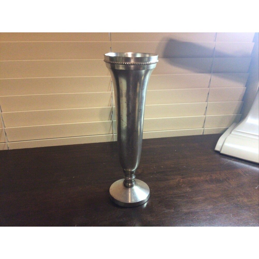 Pottery Barn Pewter Metal Brass Tall Large Pedestal Cylinder Vase Urn 10.25”